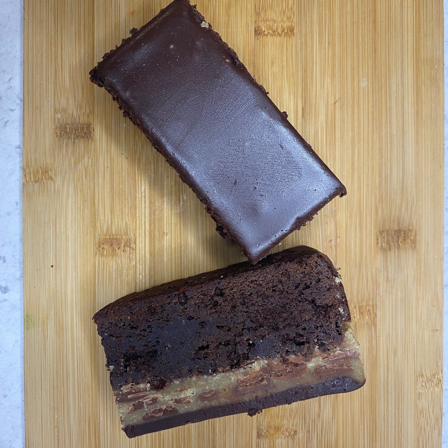 Chocolate Brownie with Caramel Filling Slice